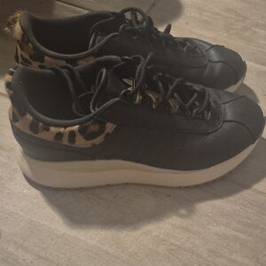 Adidas Black and Tan Sneakers with Animal Print Accents